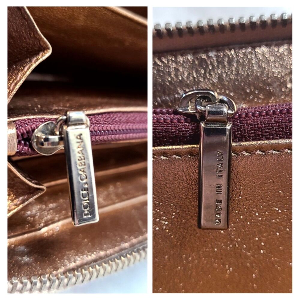 Dolce & Gabbana (Exclusive) Rose Gold Metallic Leather Ruffle Long Wallet, Y2K - Picture 10 of 13